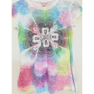 Justice T Shirt Disney Mickey Mouse Girls 12 Rhinestone Kaleidoscope Pink Blue
